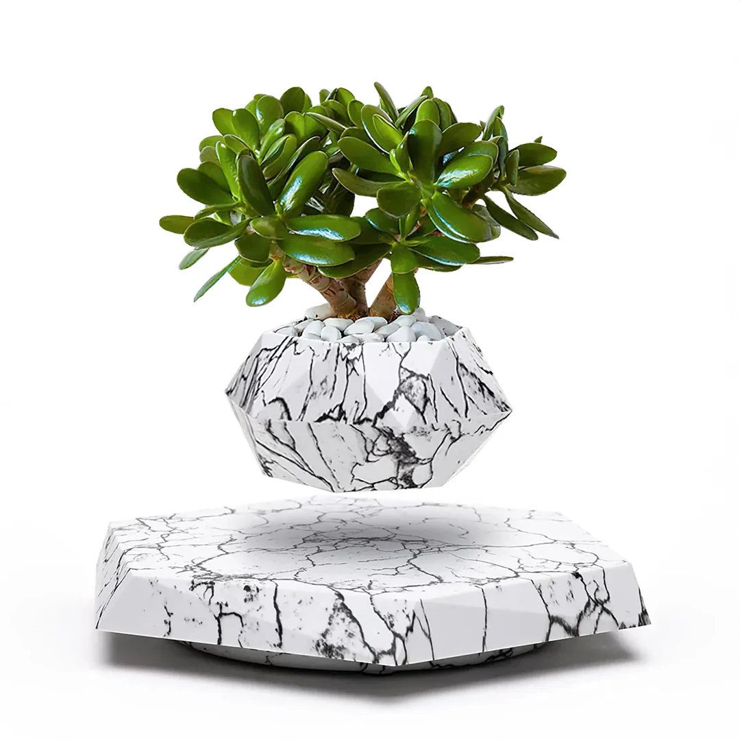 Levitating plant pot marble